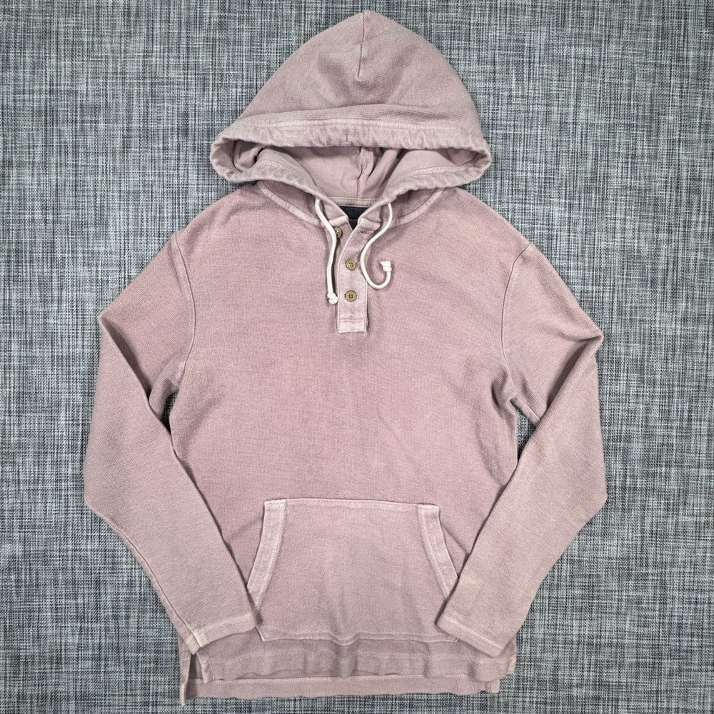 American Eagle Henley Hoodie Mens XS Mauve Cotton French Terry Pouch Pocket